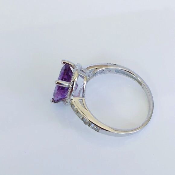 Amethyst 3 Carats Ring Sterling Silver Size 6-3/4 - Picture 5 of 8
